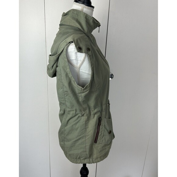 YMI Collection Removable Hood Full Zip pockets Cargo Vest Jacket Sz S Army Green - Picture 3 of 9